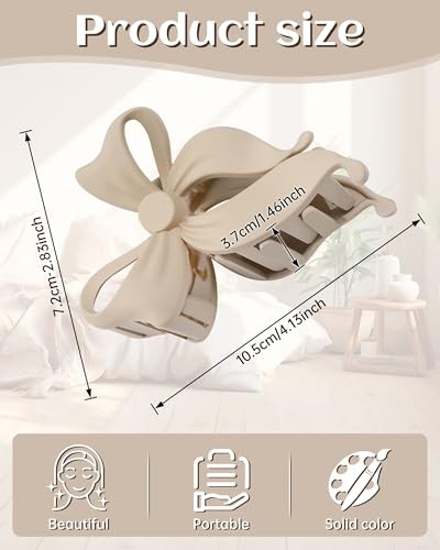 4 Pack Cute Bow Claw Clip for Women, Nonslip 4.1″ Black, Grey, Khaki, Brown
