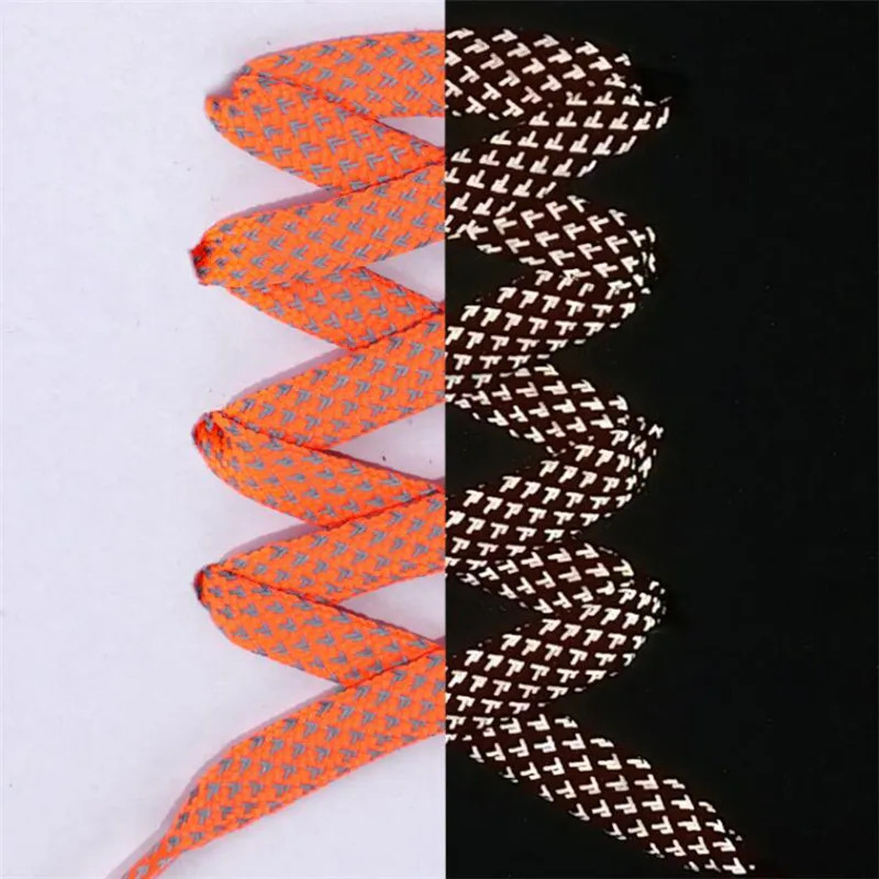 1Pair Flat Reflective Shoelaces For Sneakers Glow At Night Sport Running Luminou