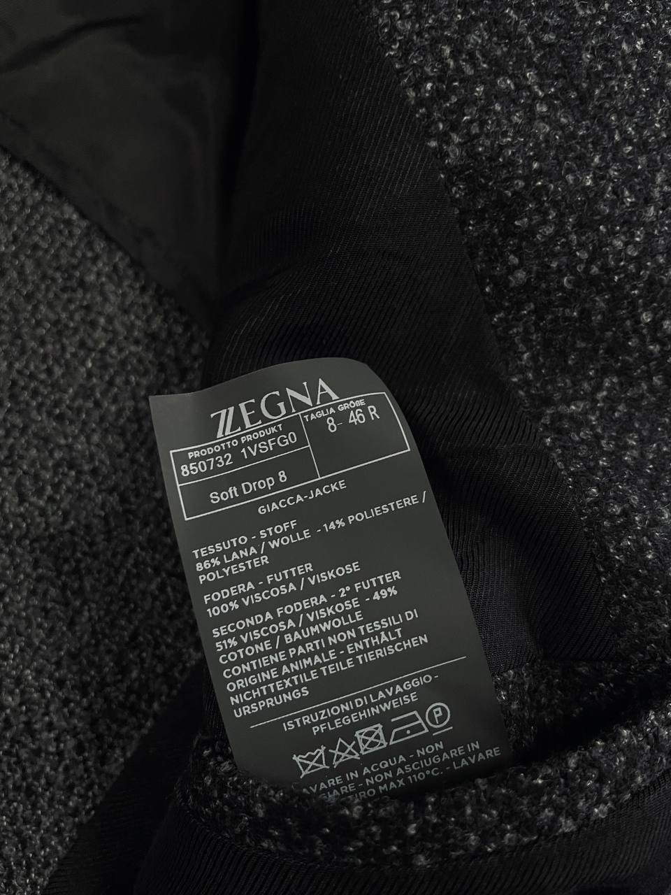 Ermenegildo Zegna Soft Drop 8 Black Textured Wool Blend Blazer Jacket Size 46R