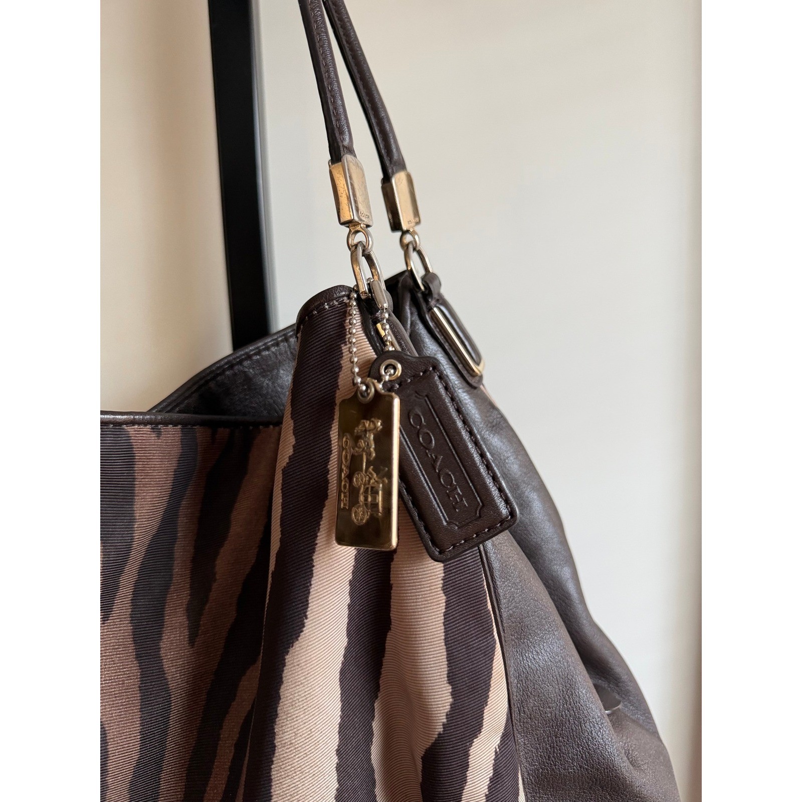 Coach Madison Phoebe Shoulder Bag – Brown/Beige Zebra Print Canvas & Leather