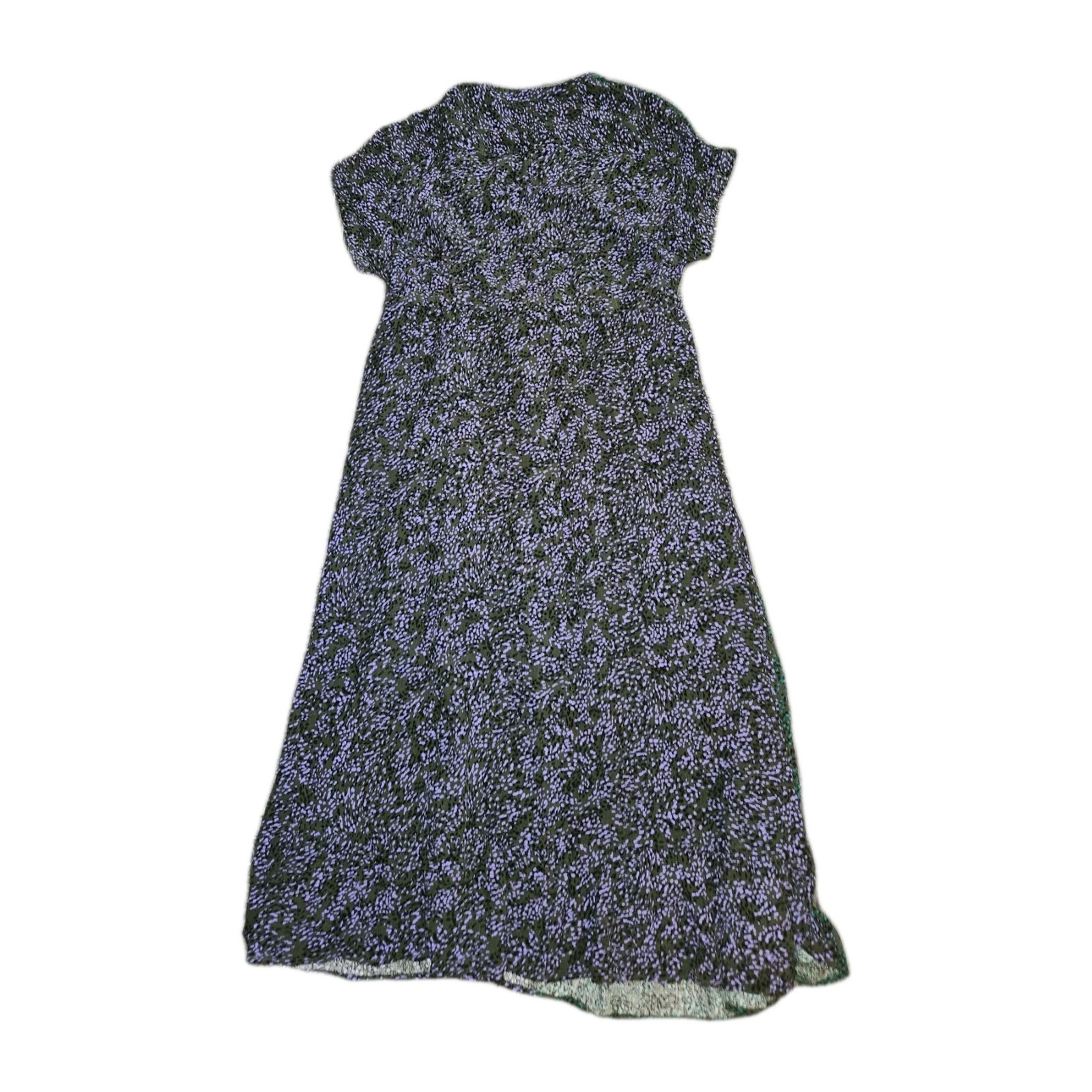 Terra & Sky 0X 14W green purple half N half split dress black dots v-neck