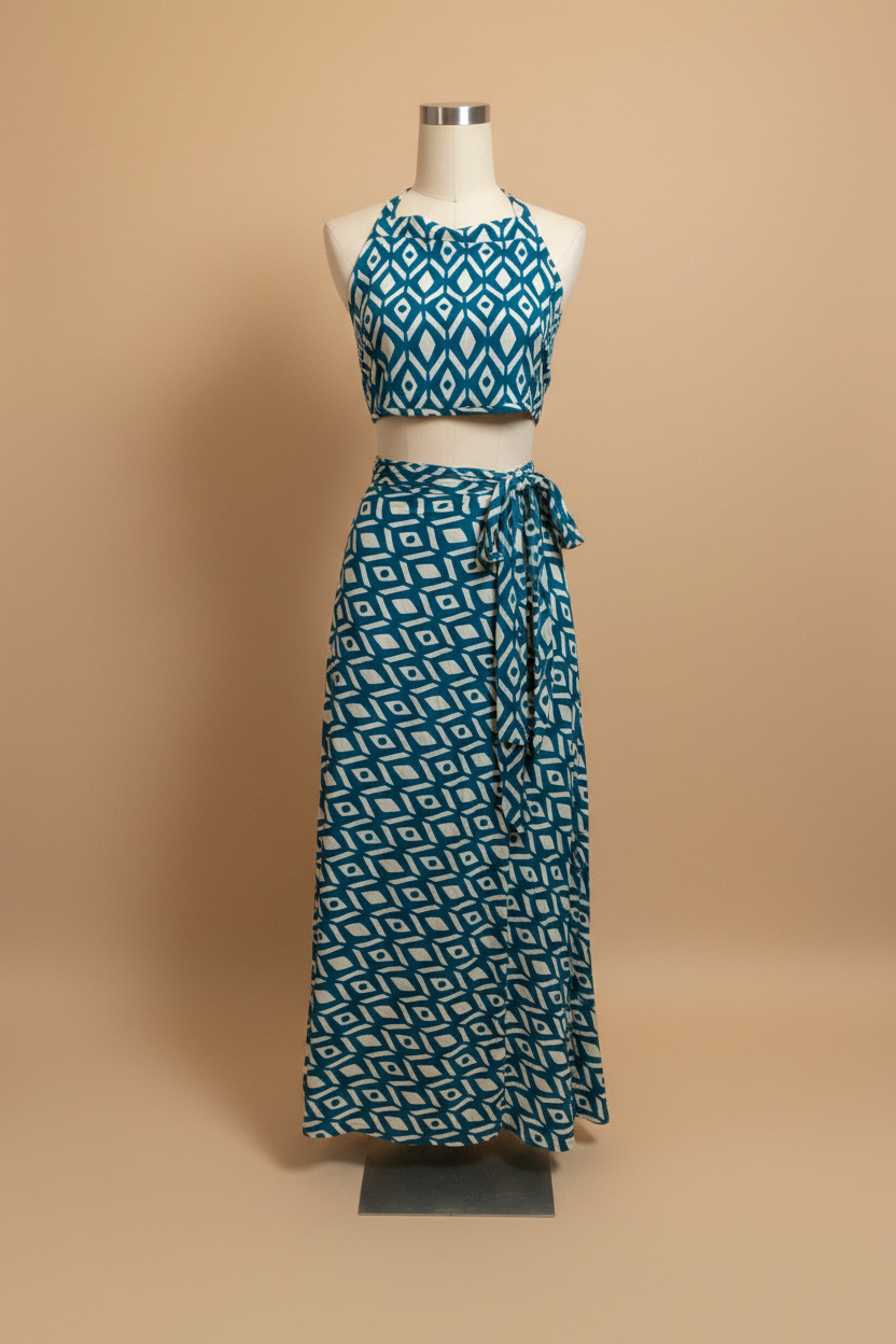 ZARTJI – Top & Wrap Skirt Set – Organic Natural Cotton, Tribal Boho Resort