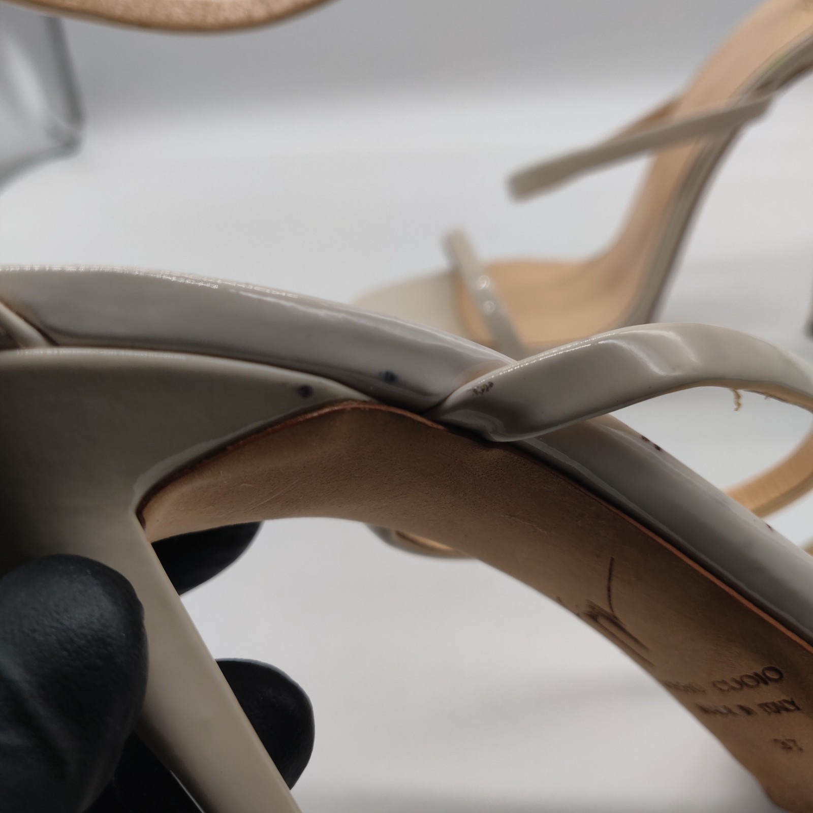 Giuseppe Zanotti Harmony Patent Leather Heels Sandals Beige Size 37 US 7
