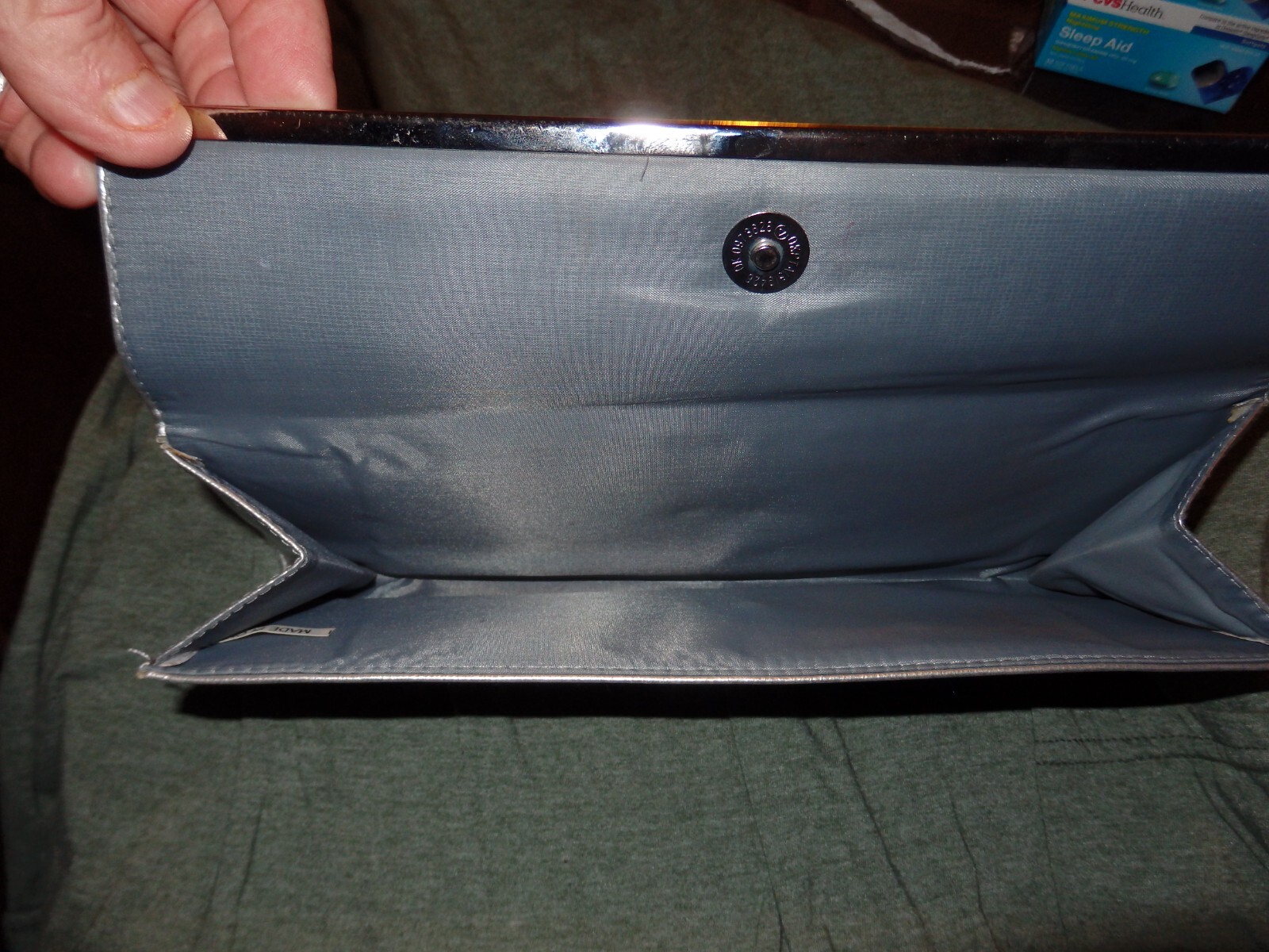 Vintage Silver-Tone EVENING Handbag Purse~w/Gray Nylon Interior L= 11″ H=4″ 358