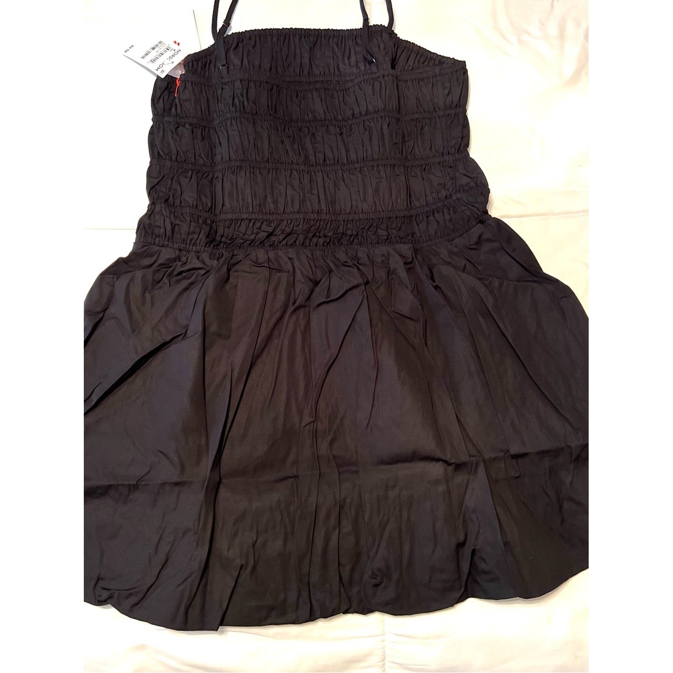 NWT Open Edit Shirred Spaghetti Strap Black Mini Dress-Size Medium