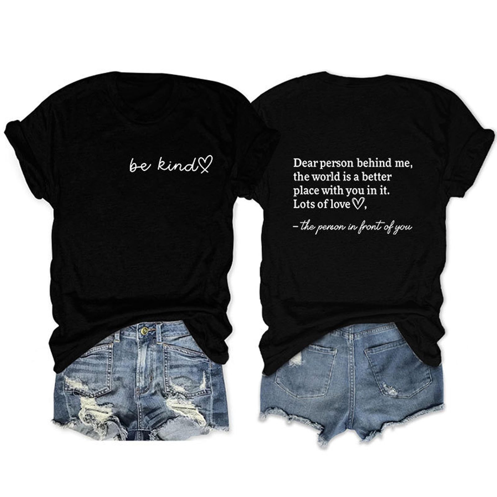 Bwnilimeizn Kindness T Shirt for Women Summer Be Kind 5X-Large Plus, Black
