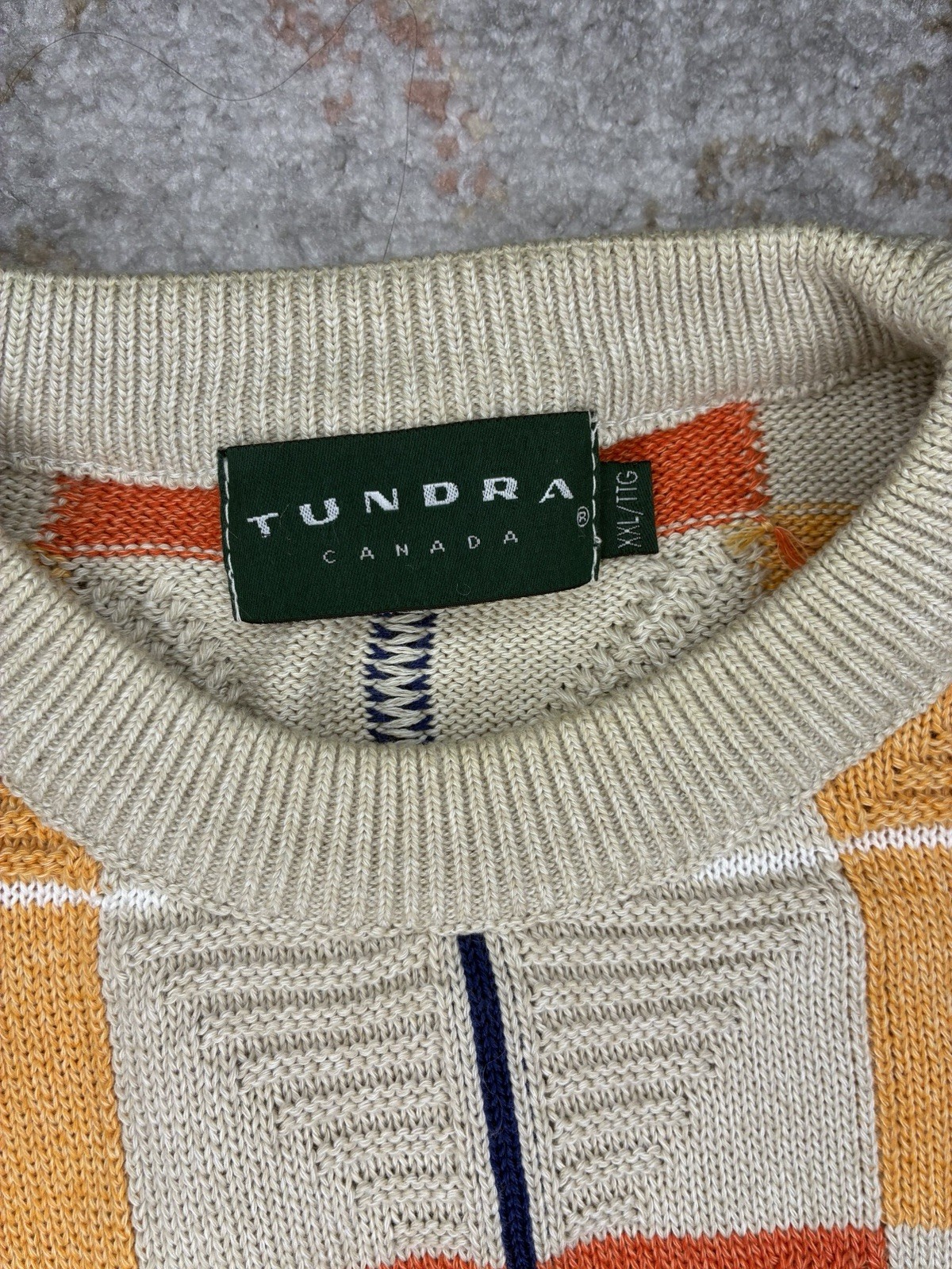 Vintage 90s Tundra Canada Geometric Block Plaid Knit Sweater Crewneck XXL Cosby