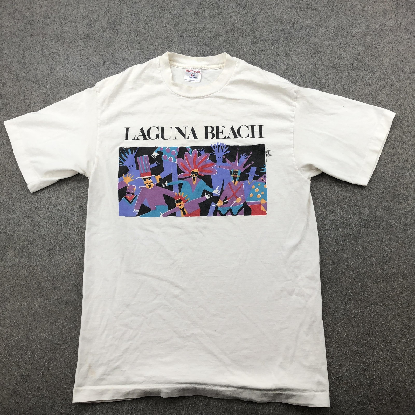 VINTAGE Laguna Beach Shirt Mens Large White Graphic Souvenir Tee Made USA 90s