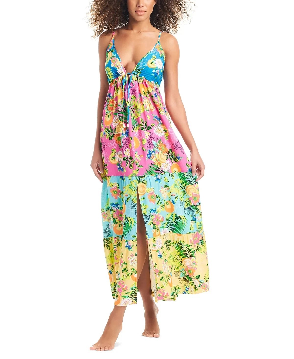 Bar III Women’s Tiered Printed Ruffle Cover-Up Dress Size S