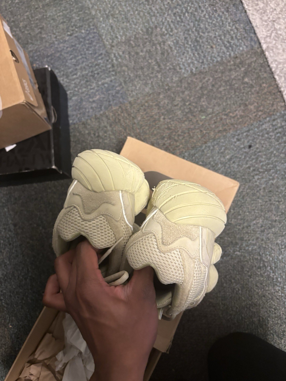 adidas Yeezy 500 Super Moon Yellow Beige Mesh Suede Men’s Athletic Sneaker