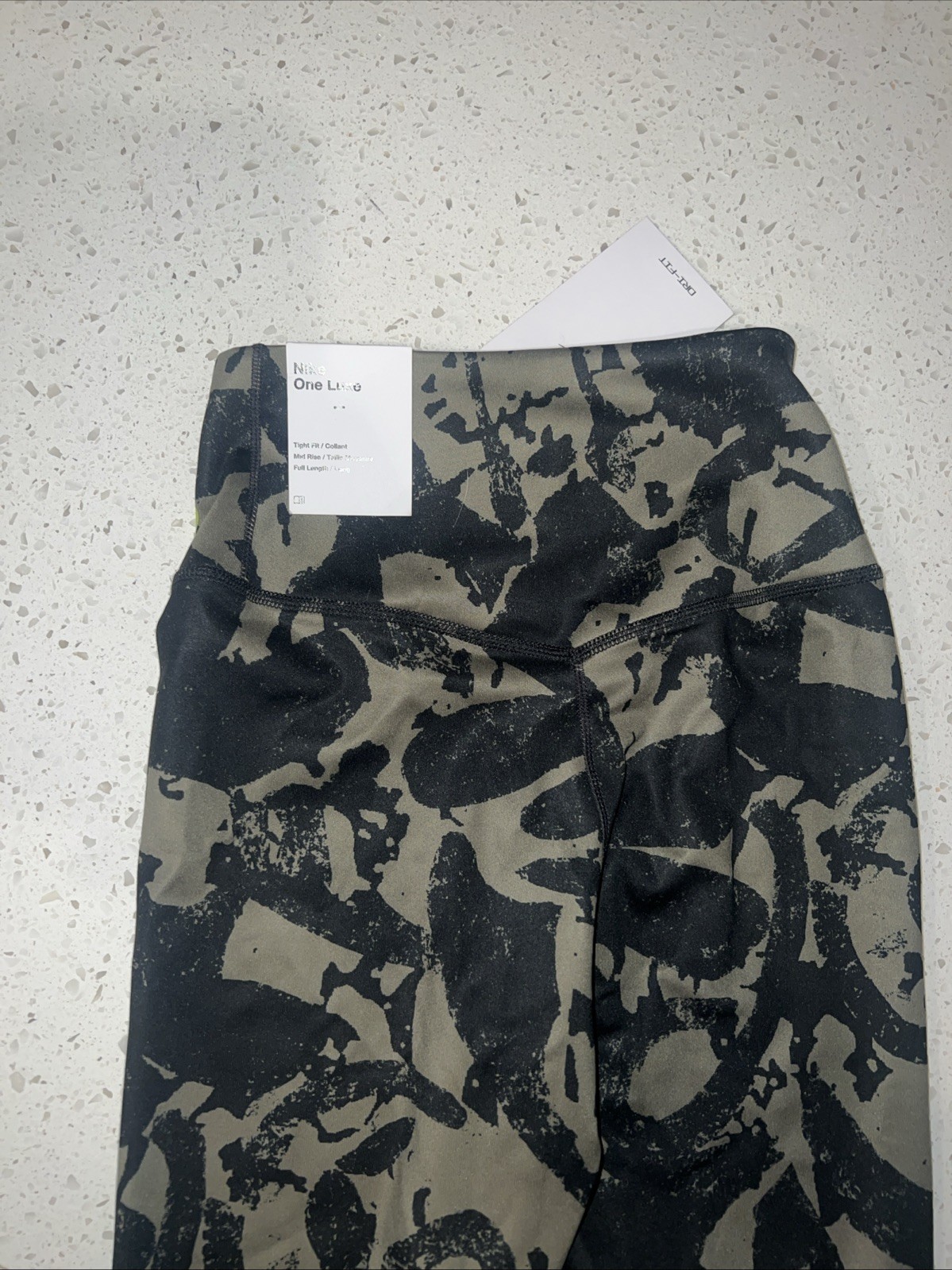 NIKE Khaki Green Black One Luxe Icon Clash Dri-Fit Mid Rise Active Leggings XXS