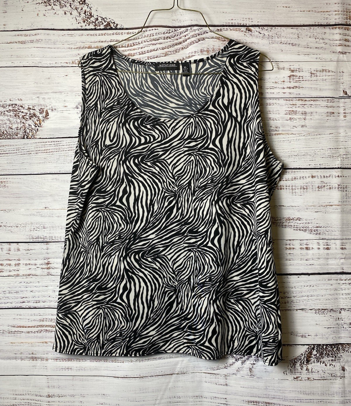 Notations Women’s XL Black/White Zebra Animal Print Scoop Neck Tank Top
