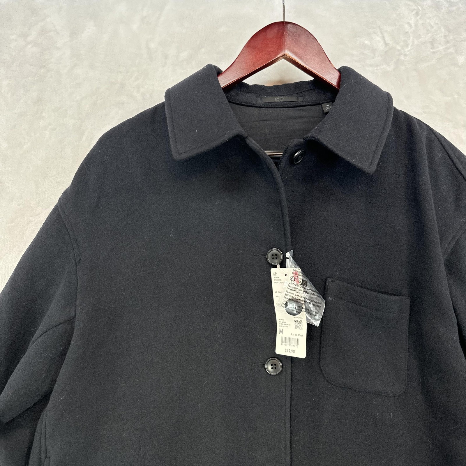 Uniqlo Jacket Womens Medium Navy Oversized Shirt Shacket Button Front Pocket