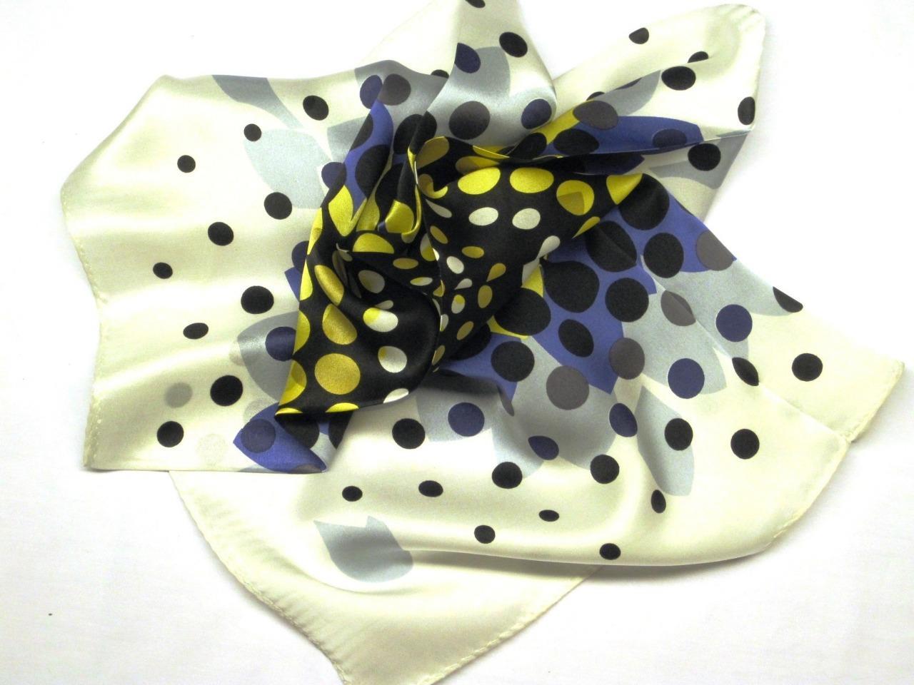 New 14″ 100% Silk Pocket Square White Blue Gold Moonburst-S