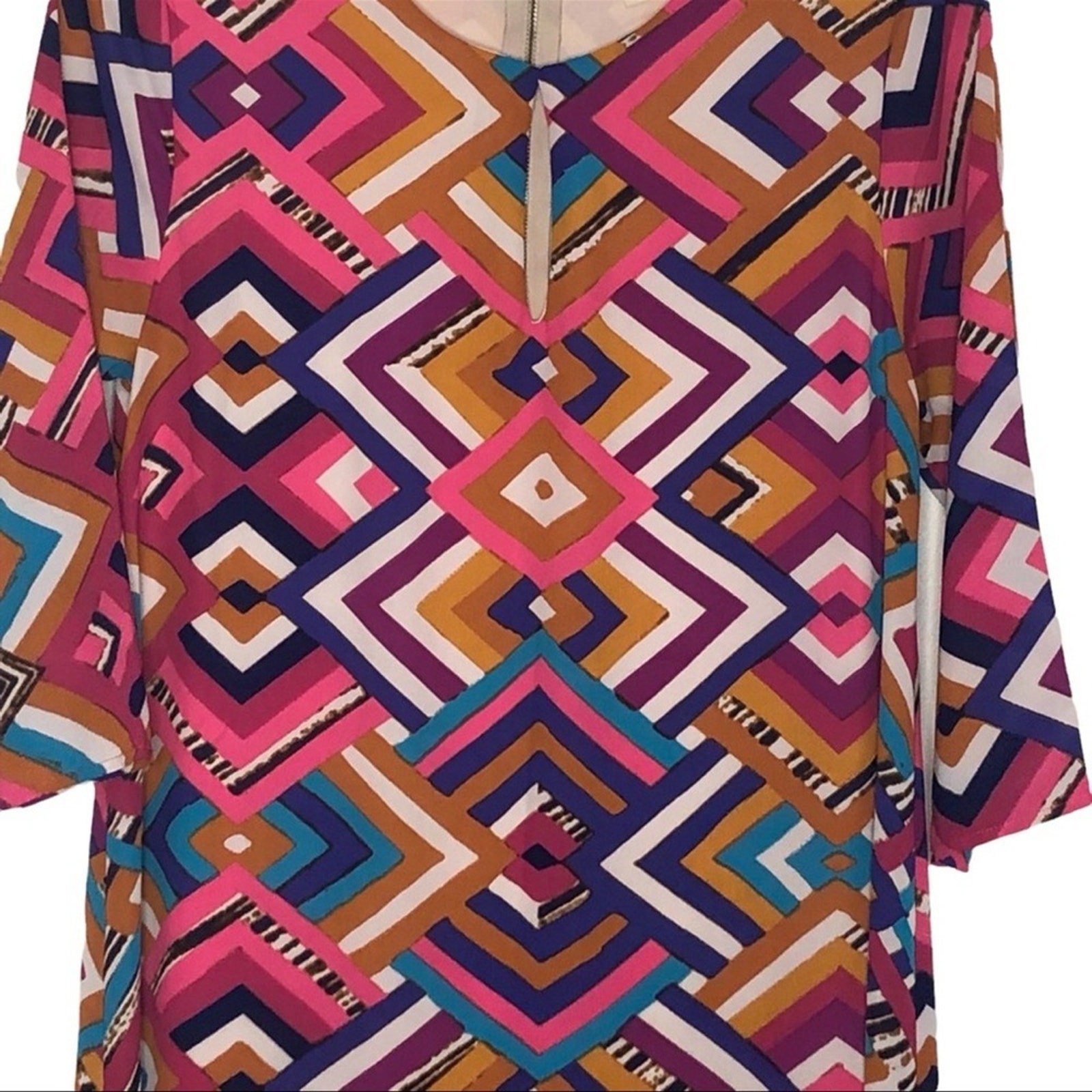 Everly Womens Shift Dress Small Pink Black Graphic Print Mini Mod Retro Chic