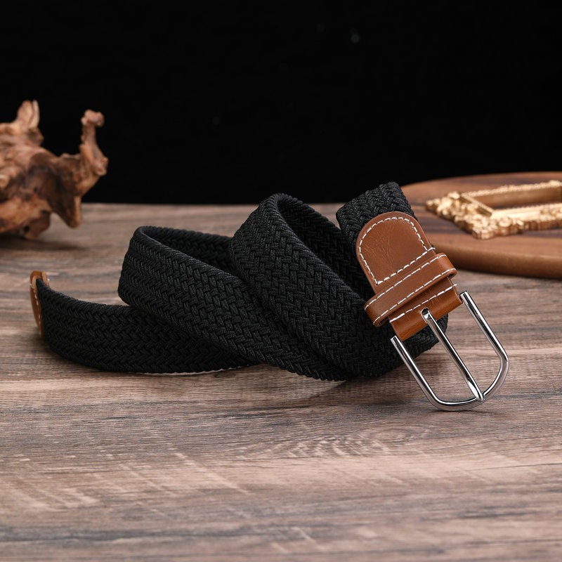 Men Women Canvas Elastic Fabric Woven Casual Stretch Braided Belt black