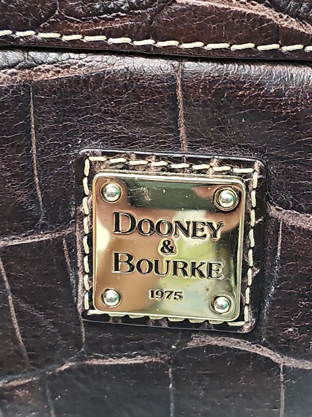 Dooney & Bourke Brown Croc Embossed Leather Mini East West Handle Tote