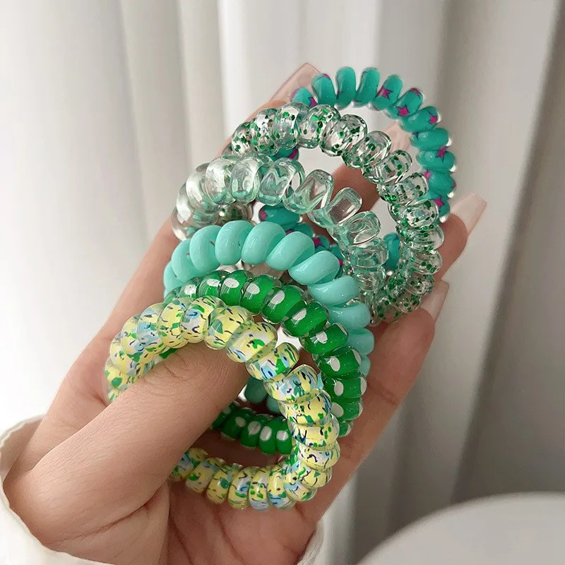 6 Pc Glitter Spiral Telephone Cord Scrunchies Elastic Hair Bands Accessories