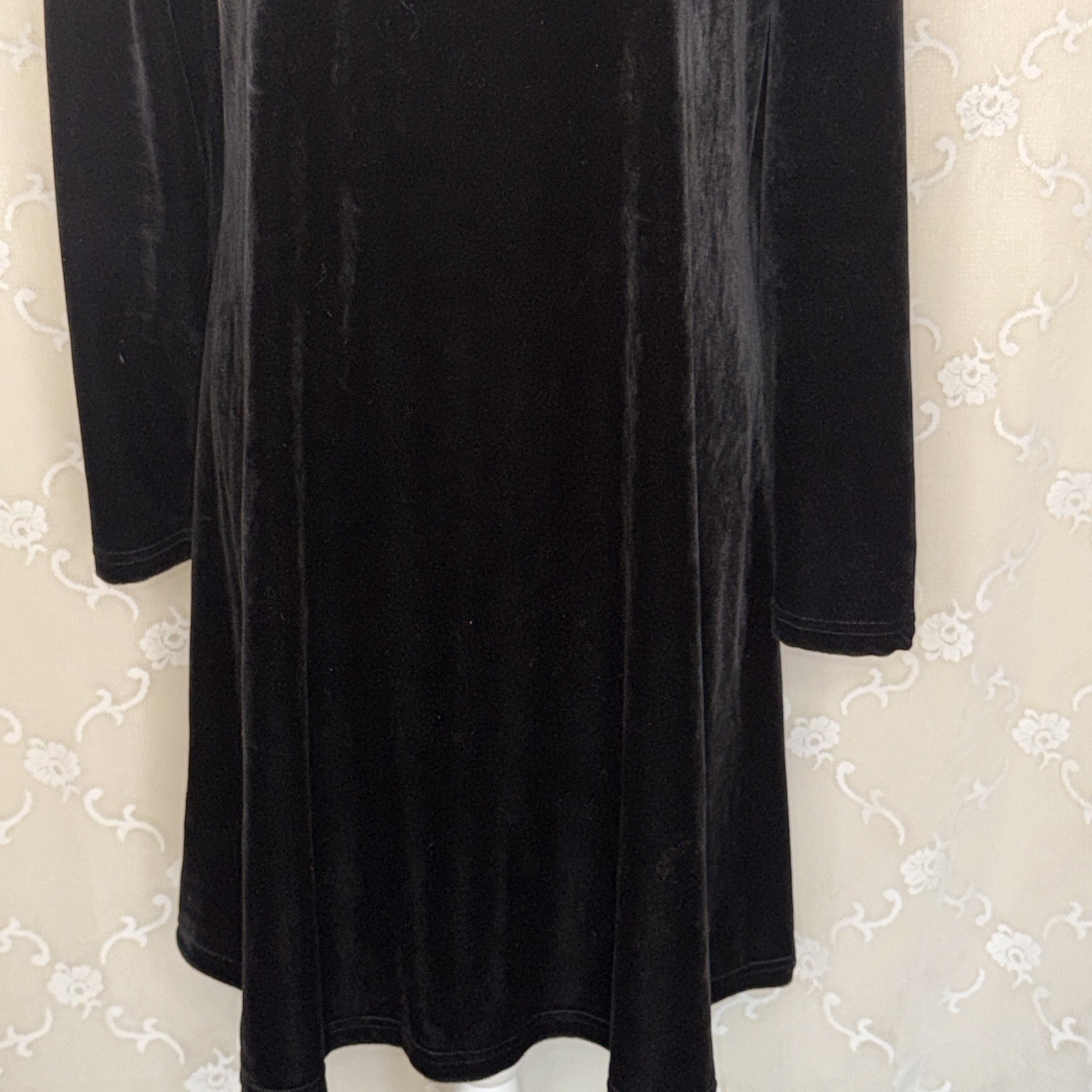 Vintage Coco Bianco Black Opaque Stretch Velvet Fit & Flare Dress Size 16 Goth