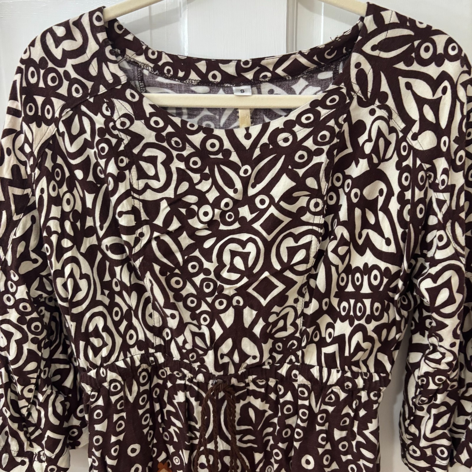 Uncle Frank dress Sz S Boho Hippie Mixed Print Bell sleeve Brown Orange Fall