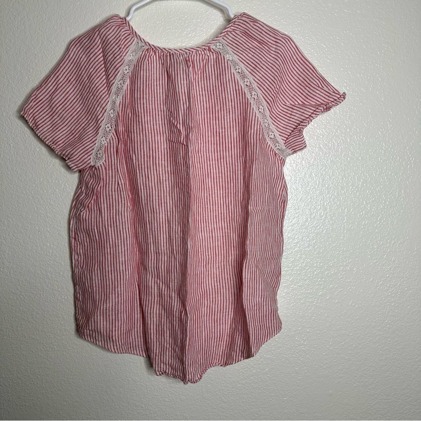 Cremieux Linen Striped Short Sleeve Blouse Small