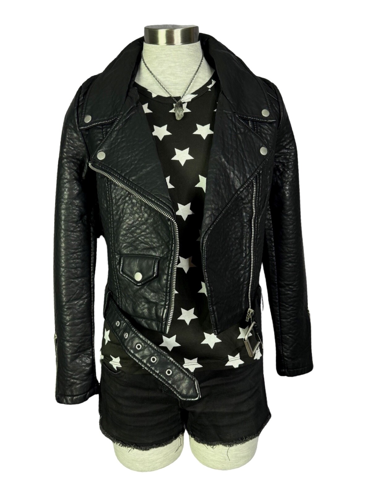 Nasty Gal Atomic Vegan Leather Moto Punk Metal Biker Rock Star Black Jacket