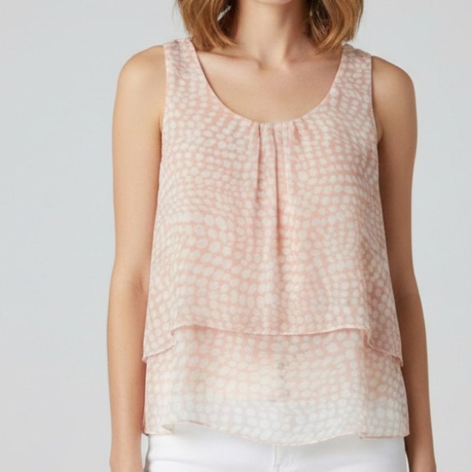Forever 21 Women’s Pink Coral/White Dot Camisole Layered Sleeveless sz SM