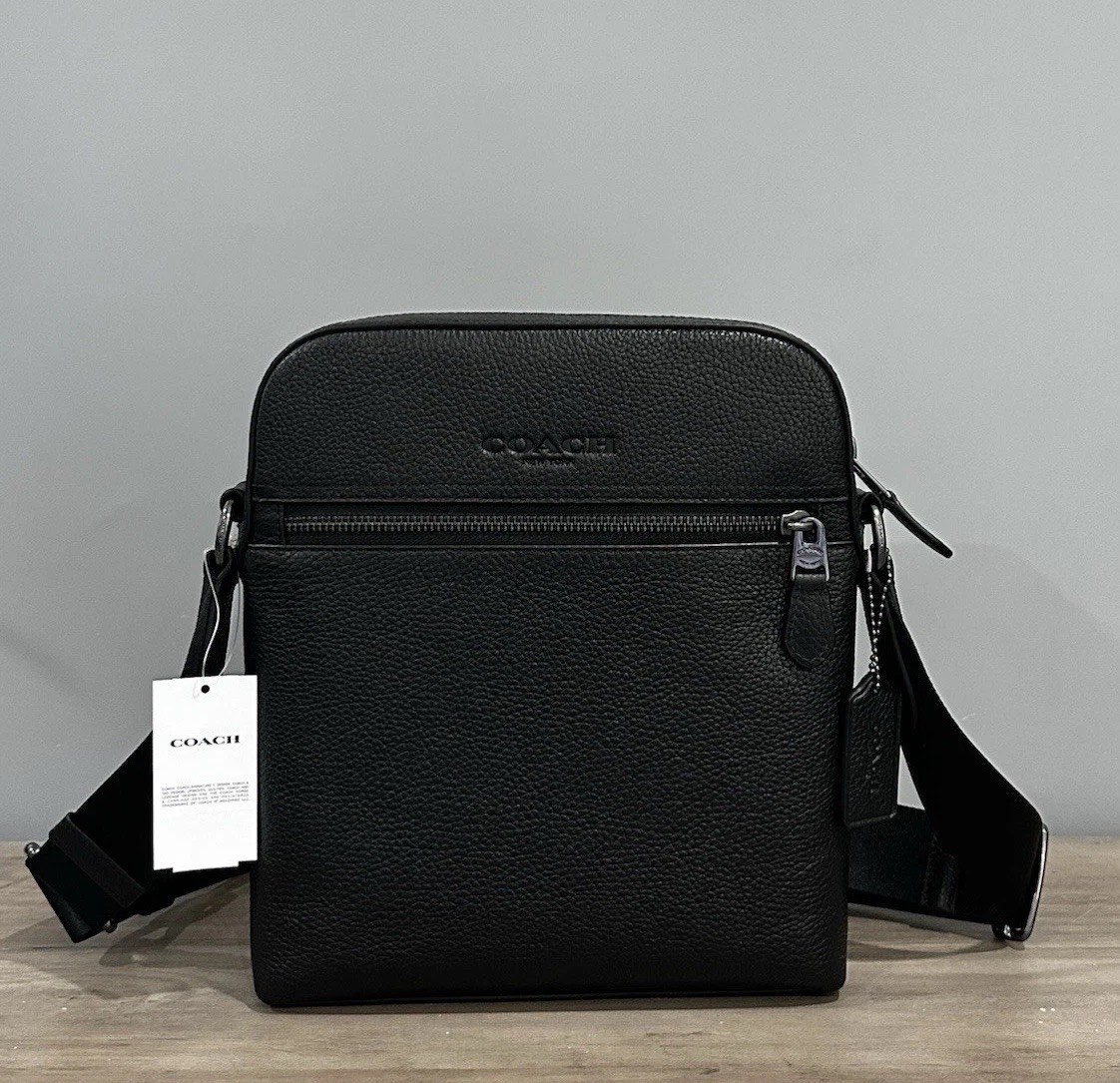 COACH Houston Flight Bag In Refined Pebble Leather Crossbody 4011 Gunmetal/Black