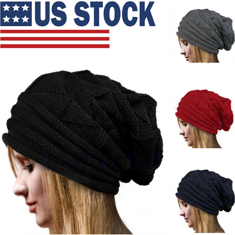 Women Men Winter Crochet Slouch Hat Wool Knit Beanie Baggy Warm Ski Caps Fashion