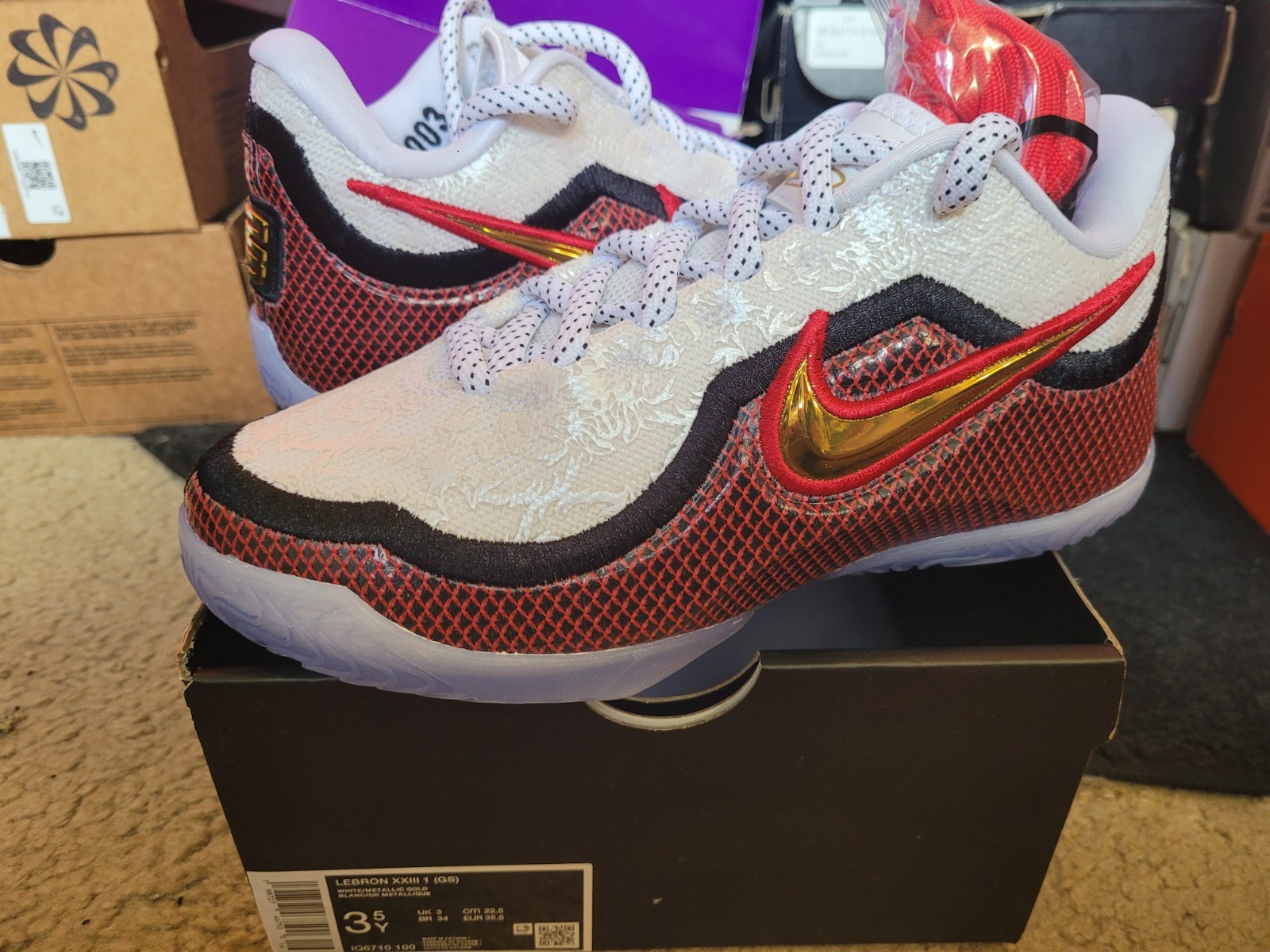 Nike Air Zoom LeBron James XXIII 23 GS Grand Opening White Gold Red 1 IQ6710 100