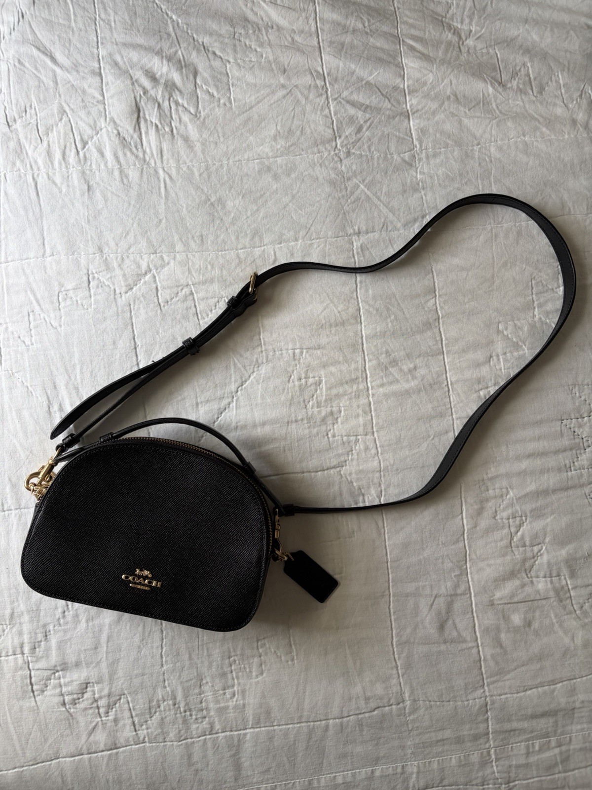 Coach Black Serena Satchel Crossbody Bag Gold Hardware Zip, Adjustable Strap