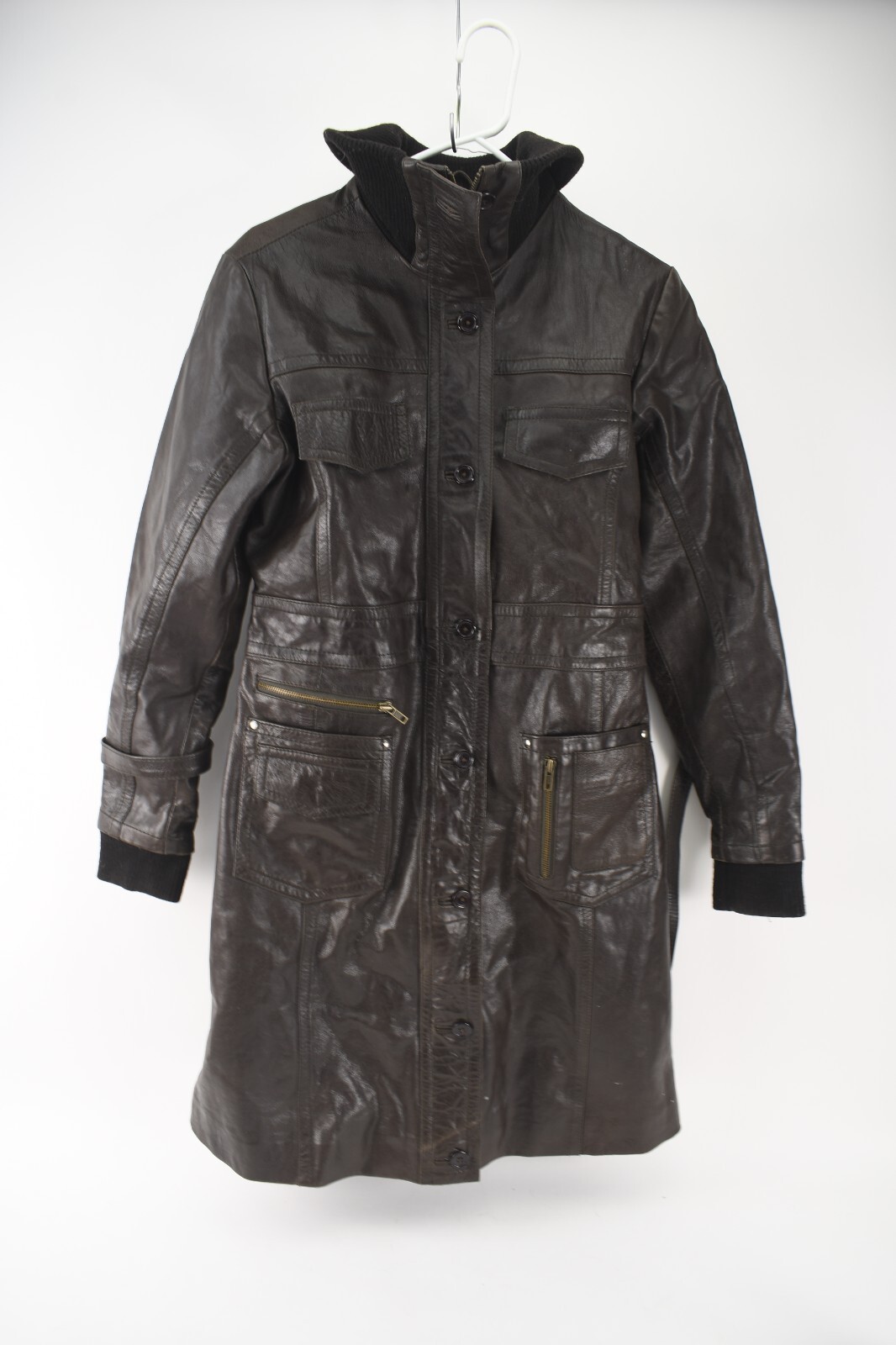 Vintage Superior New York Womens Brown Leather Trench Coat Size M