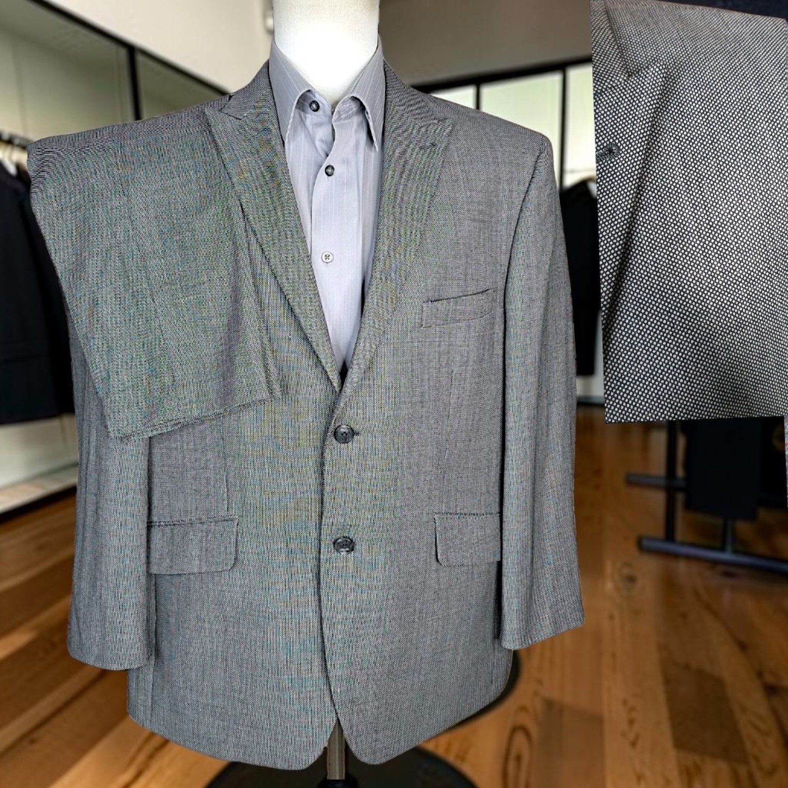 Joseph Abboud Custom 2 Piece Suit Mens 46S 40X27 Gray Nailhead Peak Wool