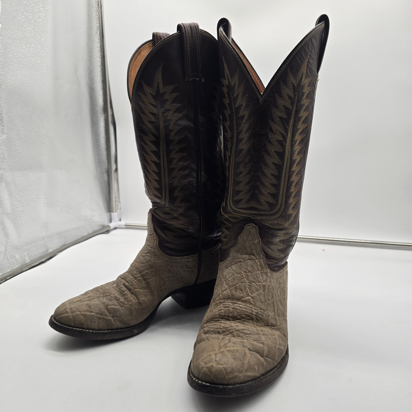 Vintage Tony Lama Style 8445 Exotic Elephant Print Cowboy Boots Size 7.5D