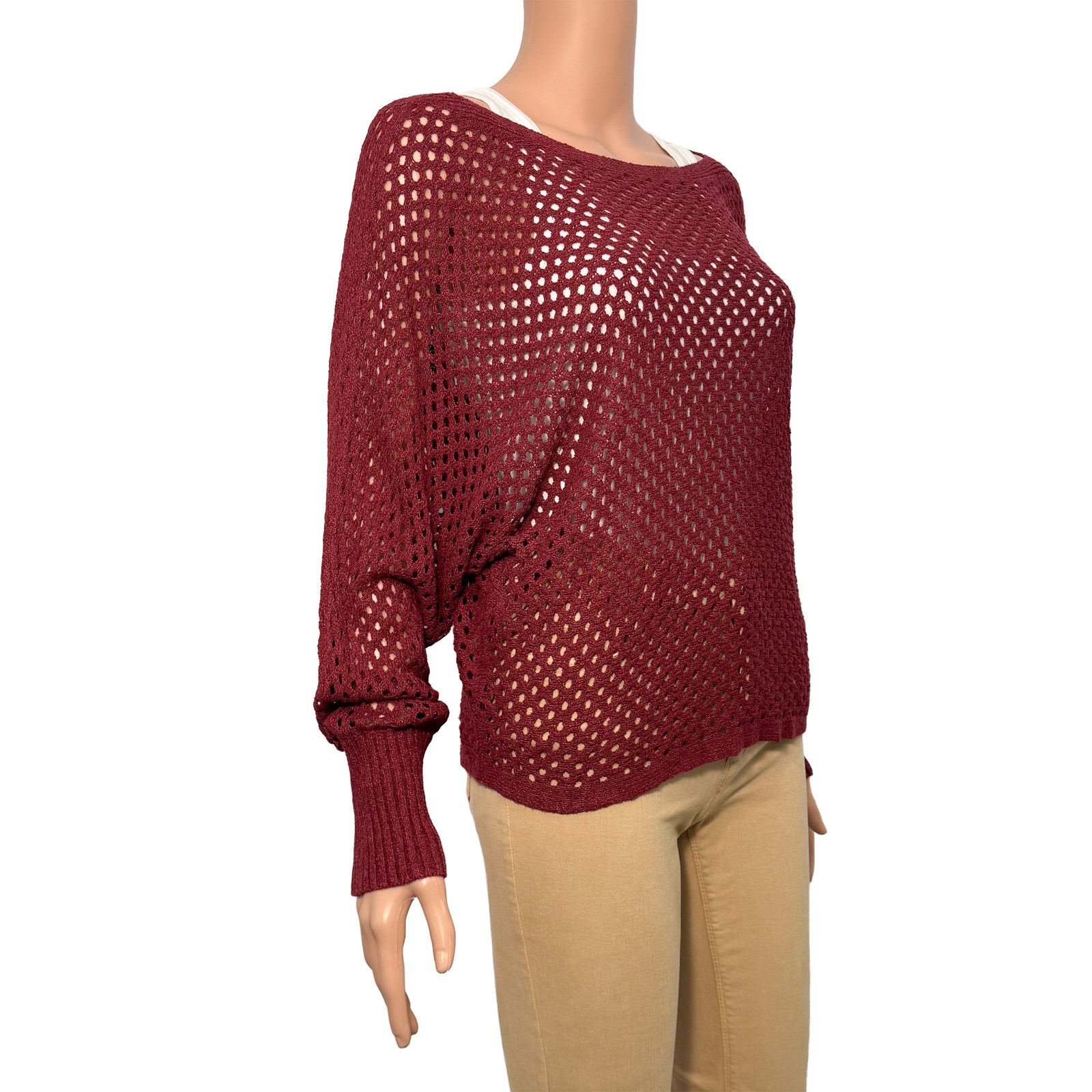 Express Women’s Medium Open Knit Burgundy Red Long Sleeve Sweater