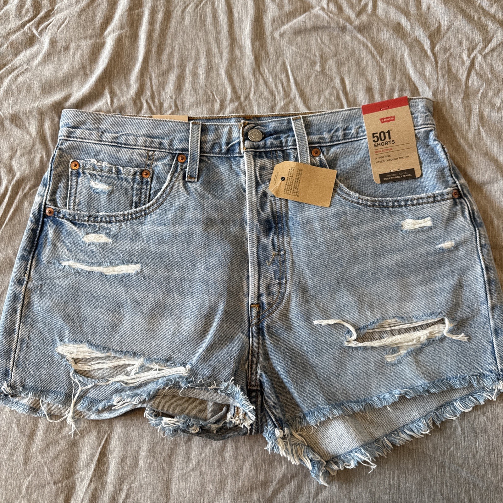 Levi’s 501 Original Shorts Womens 31 Medium Indigo Destructed High Rise NWT