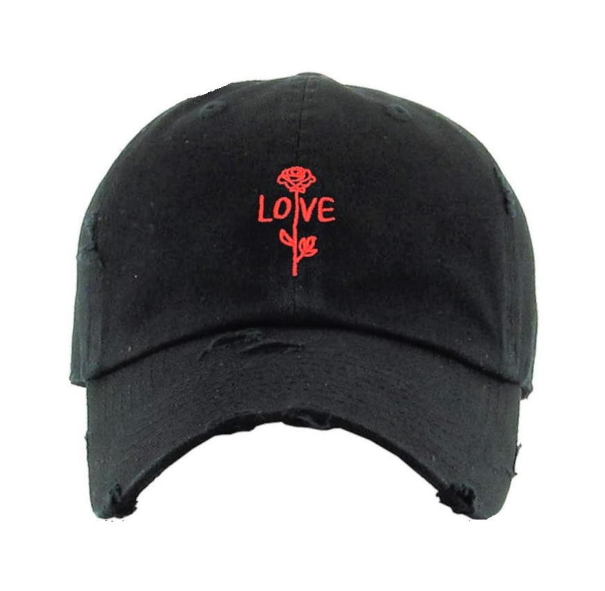 KBETHOS Love Rose Distressed 6 Panel Hat Black KBSV-3001V-BLK-200