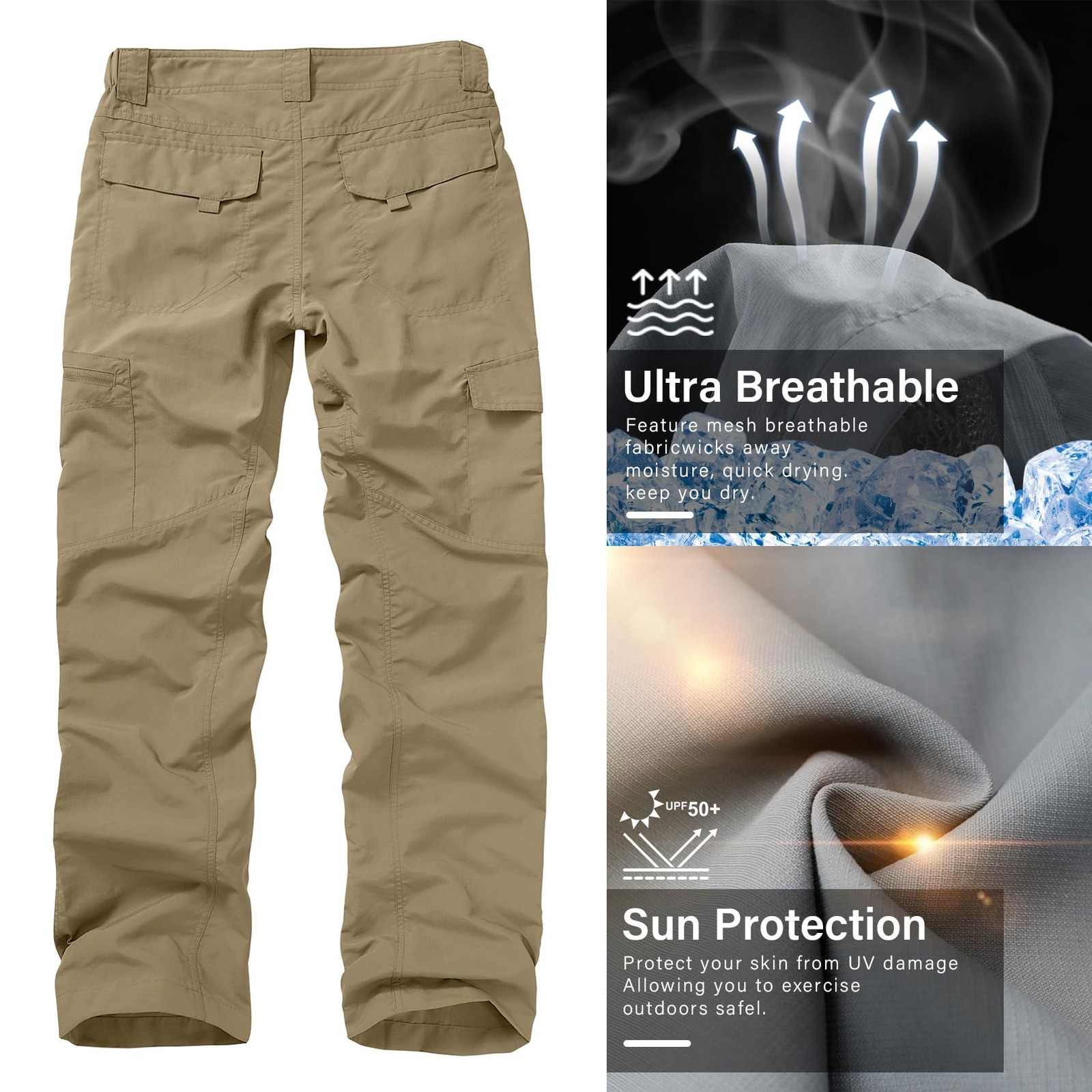 Men’s Quick Dry Hiking Pants UPF 50 Travel Fishing Safari Cargo Boy Scout 38