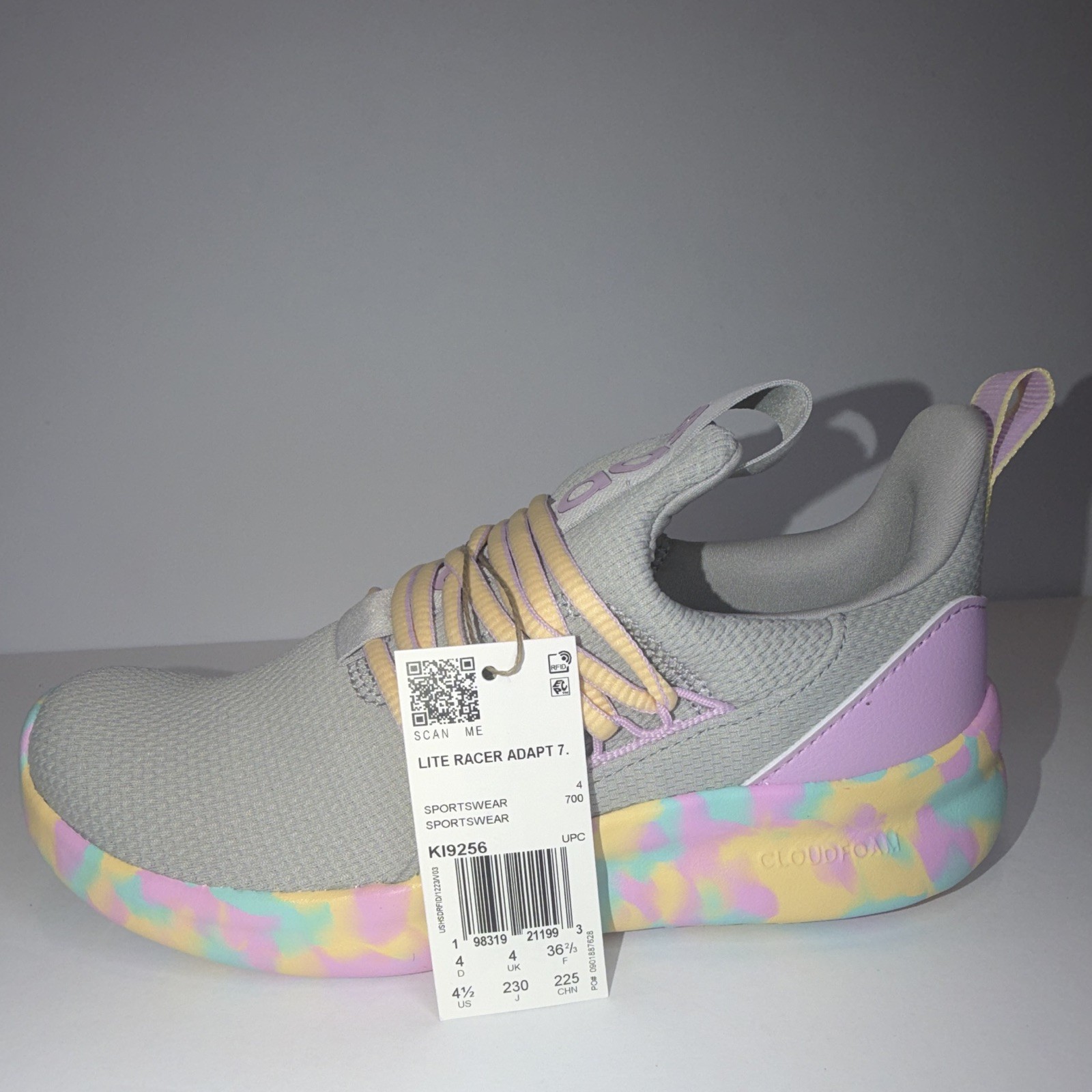 adidas Lite Racer Adapt 7.0 K Slip On Gray/Purple/Multicolor Kids 4.5 KI9256