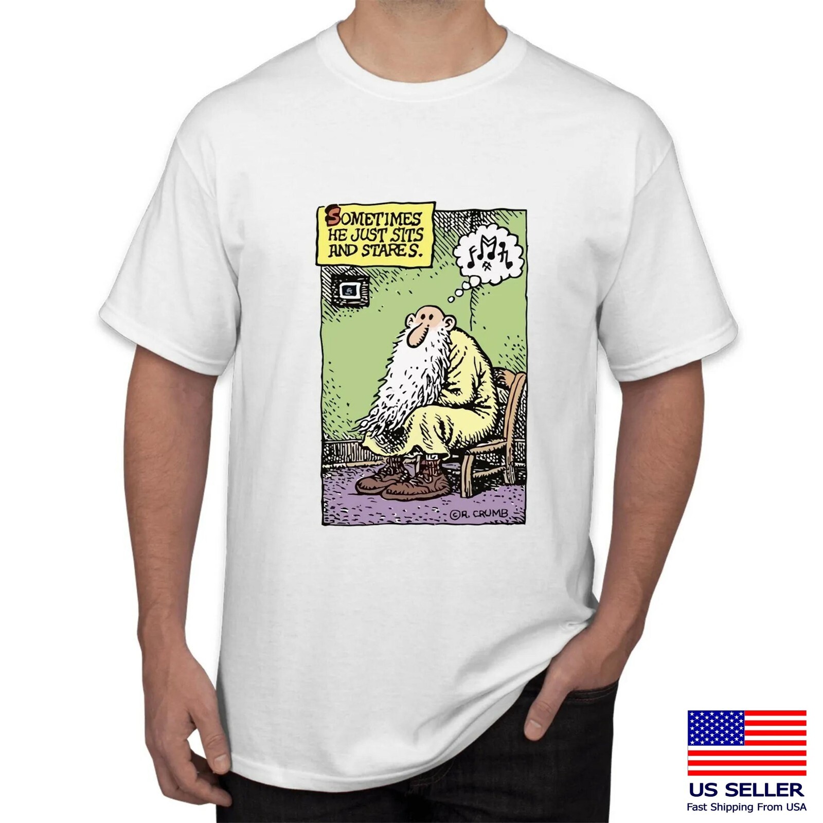 R.Crumb Men’s White T-Shirt Sizes S M L XL 2XL 3XL 4XL 5XL