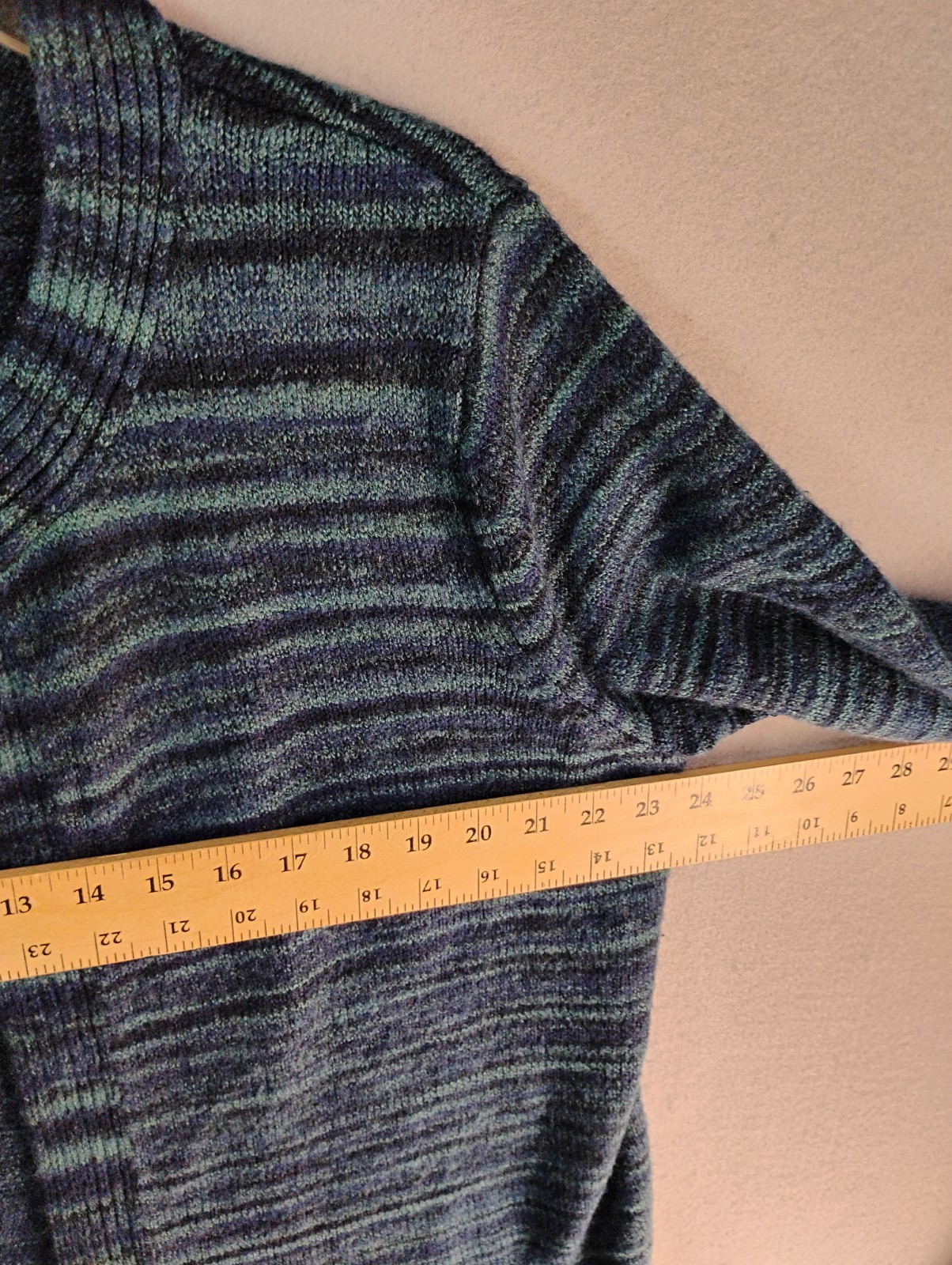 Lane Bryant Womens Sweater f18 20W Teal Blue Striped Long Sleeve Knit Cardigan