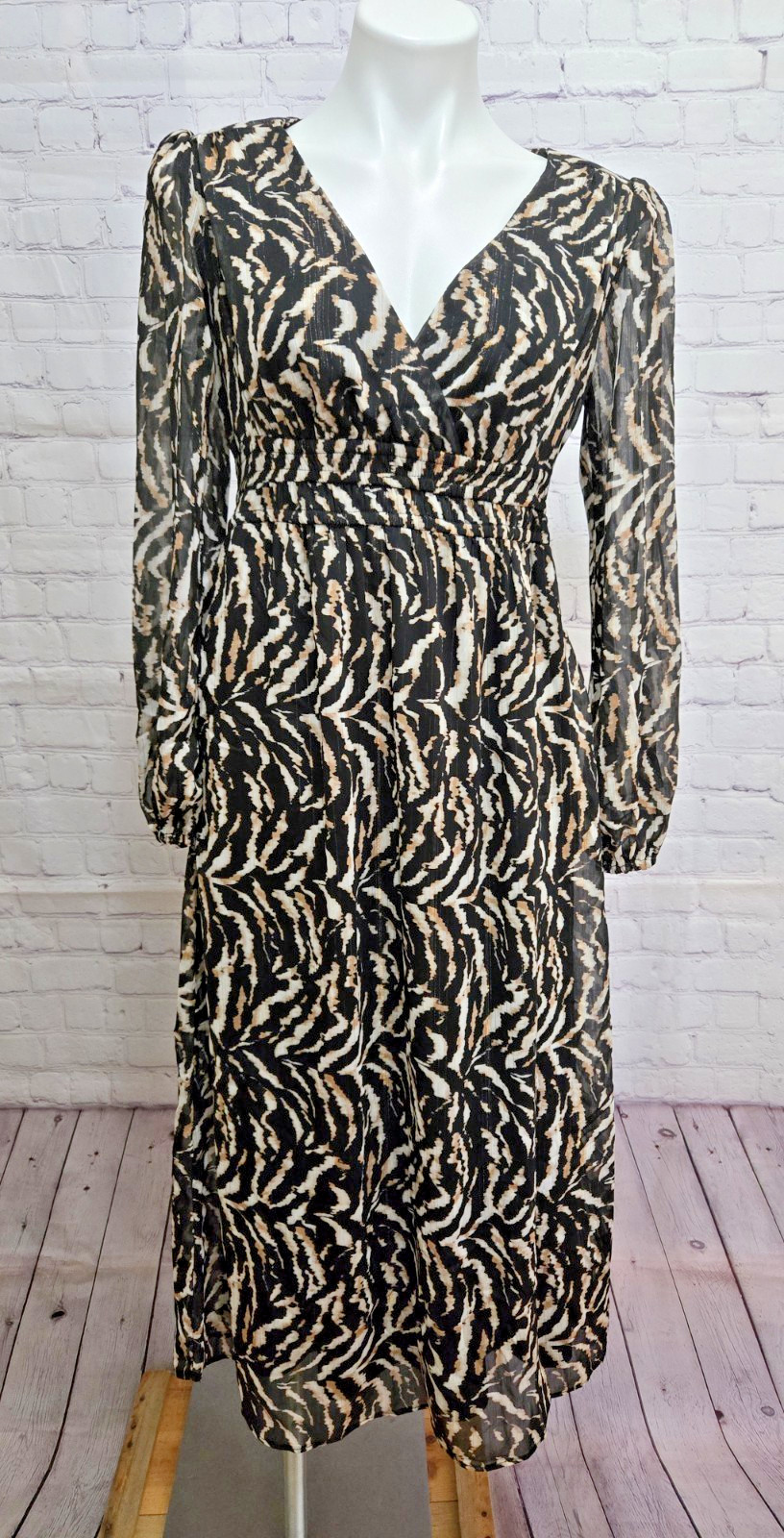 Sofia Jeans Sophia Vergara Empire Waist Maxi Dress Animal Print XS Long Sleeve