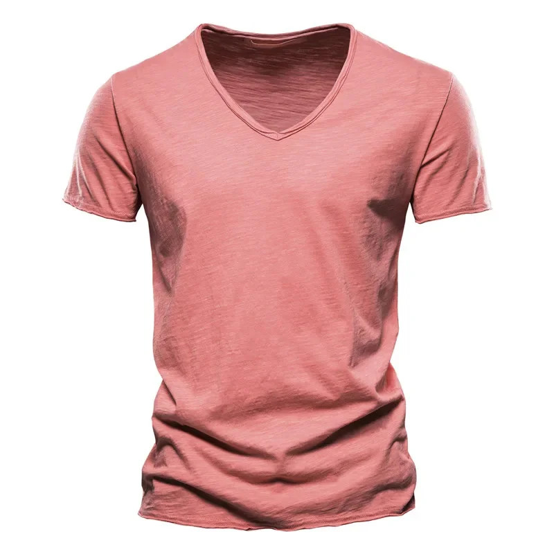 Men’s 100% Cotton V-Neck Slim Fit Solid Color Short Sleeve T-Shirt