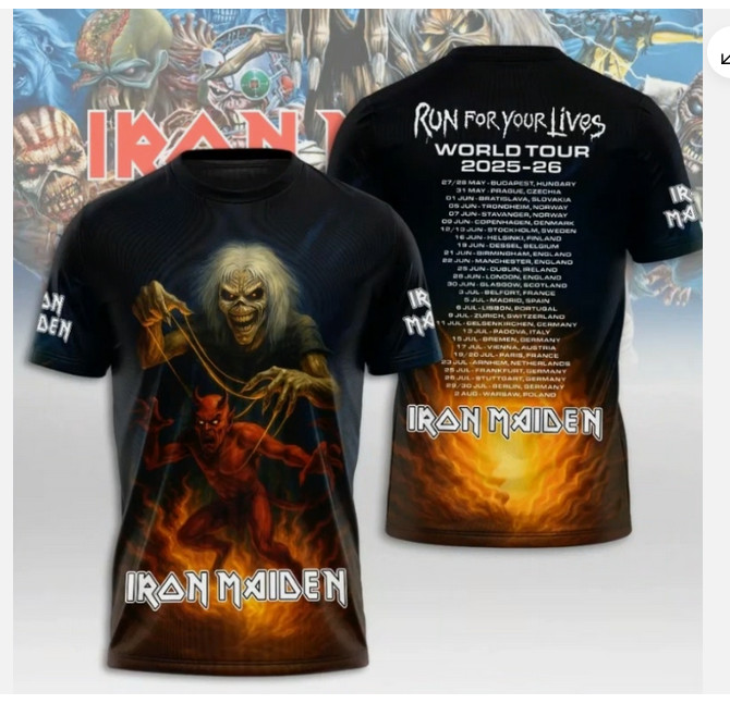 1Iron Maiden Run For Your Lives World Tour 2025-2026 3D T-Shirt