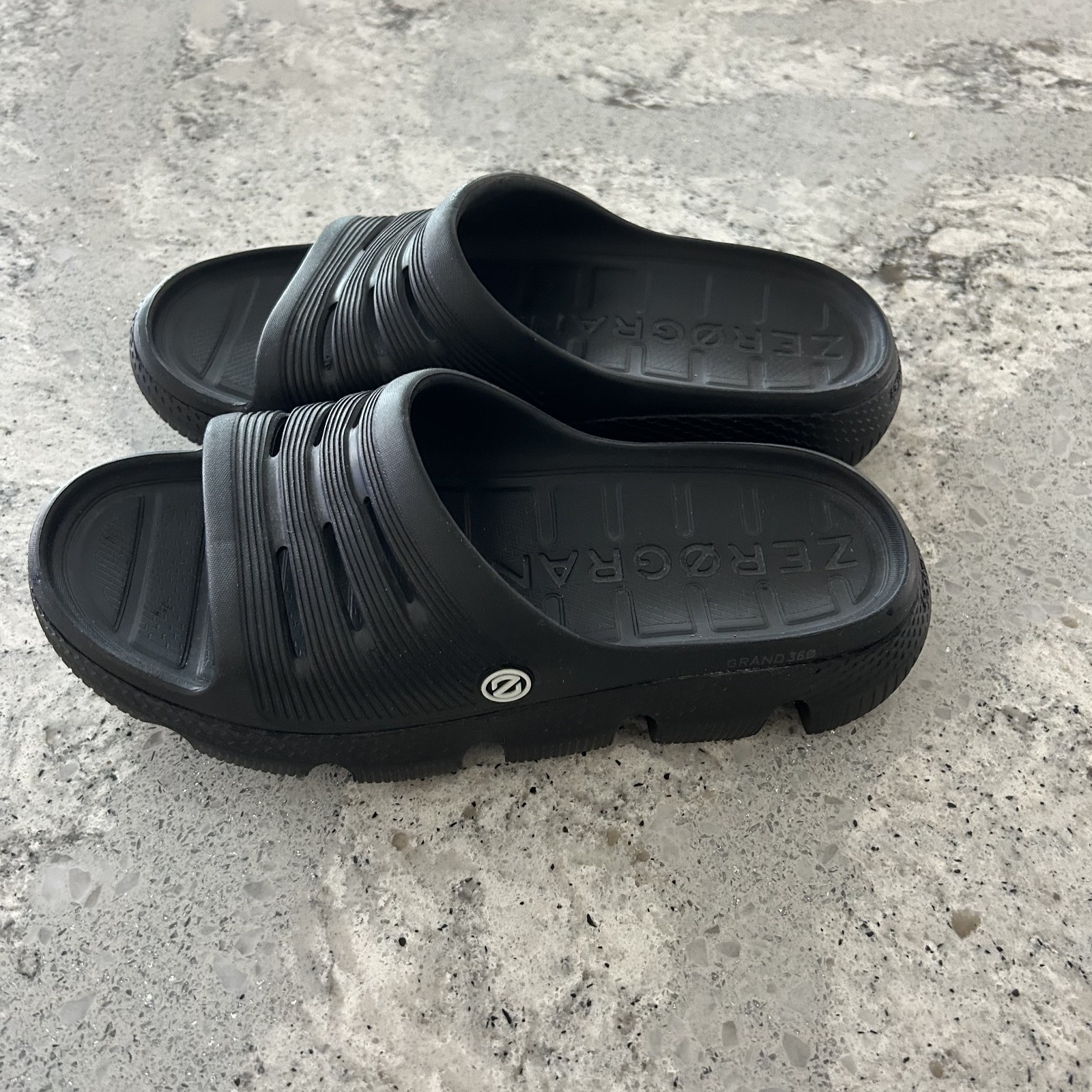 Cole Haan Zero Grand Slide Sandals Black Logo Embossed W9, M7
