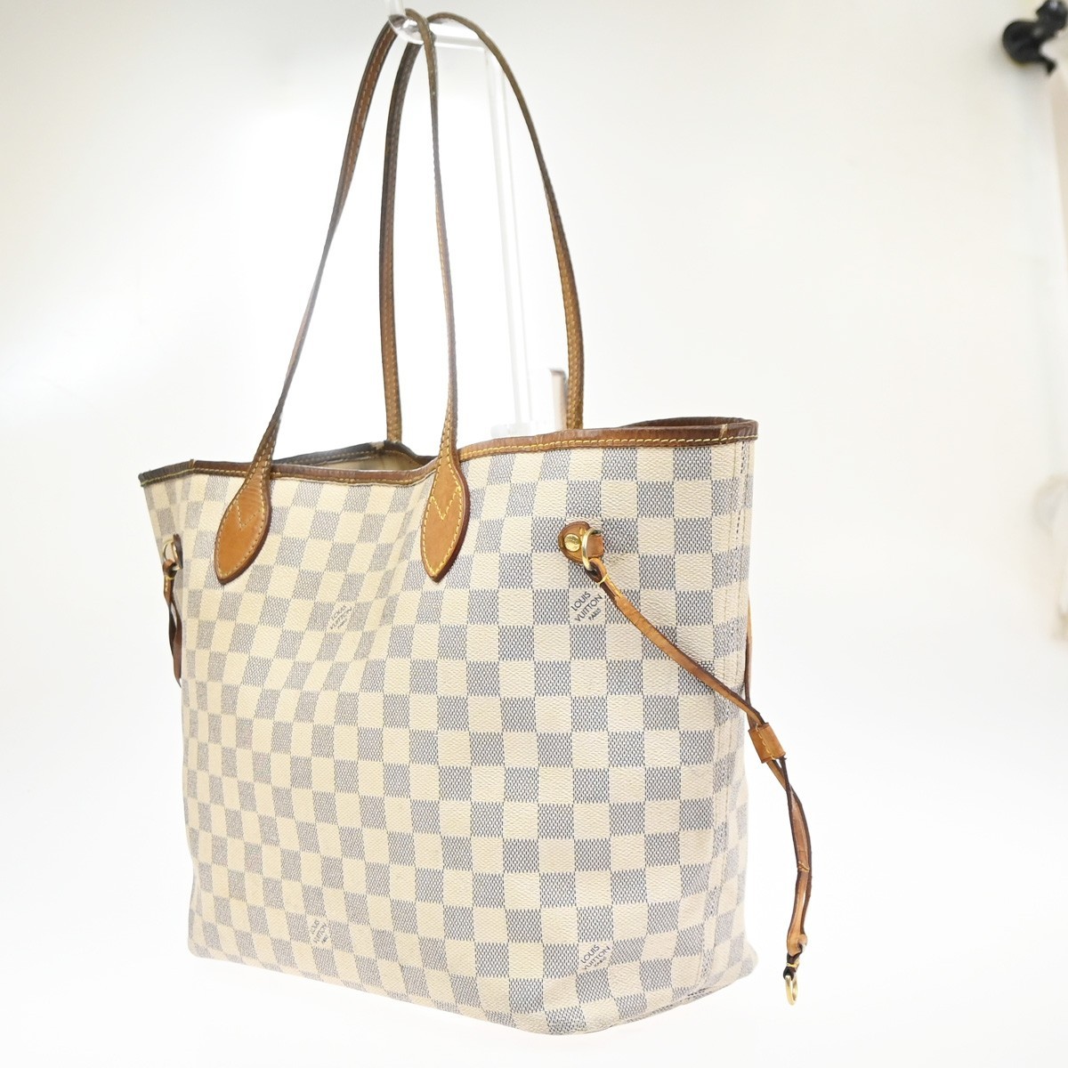 LOUIS VUITTON Neverfull MM Shoulder Bag Damier Azur Leather WE N51107 32MA629