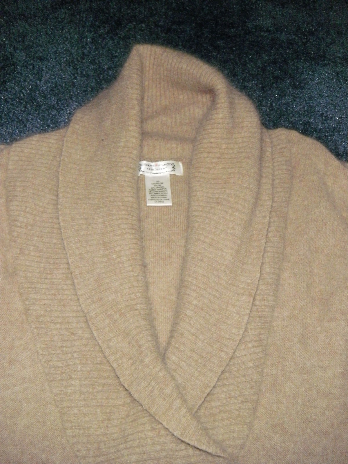 Aphorism Sweater Women L Tan Angora Rabbit Hair Wool Blend Shawl Long Sleeve