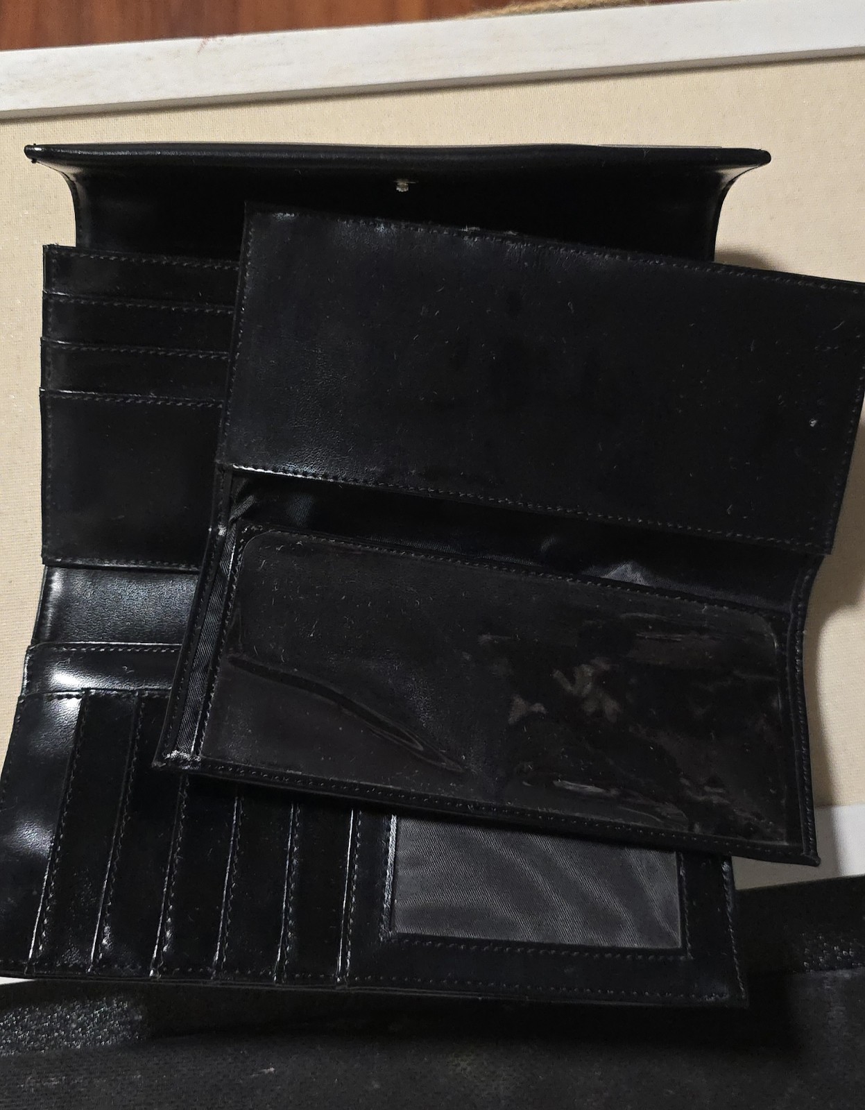 Esprit Black Faux Leather Card Slots Organizer 4”x8” Clutch Wallet