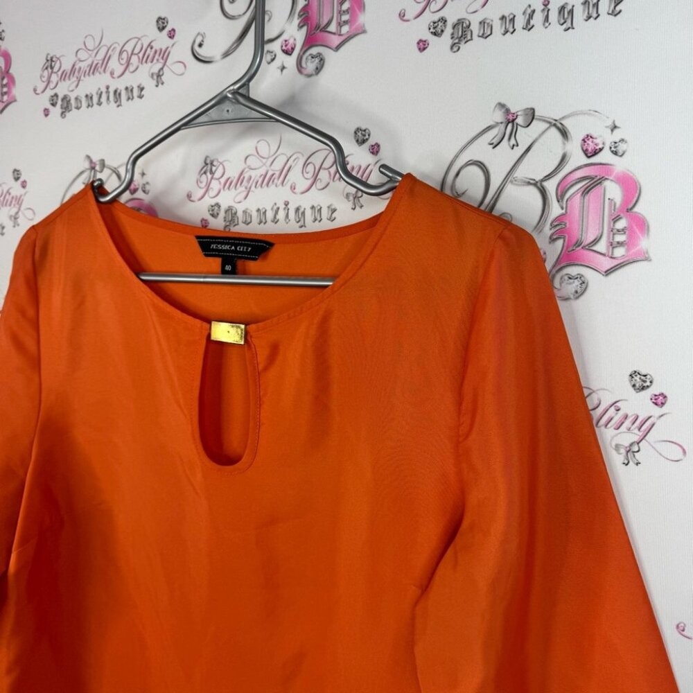 Yessica city top shirt Elegant Orange Blouse with Keyhole Detail