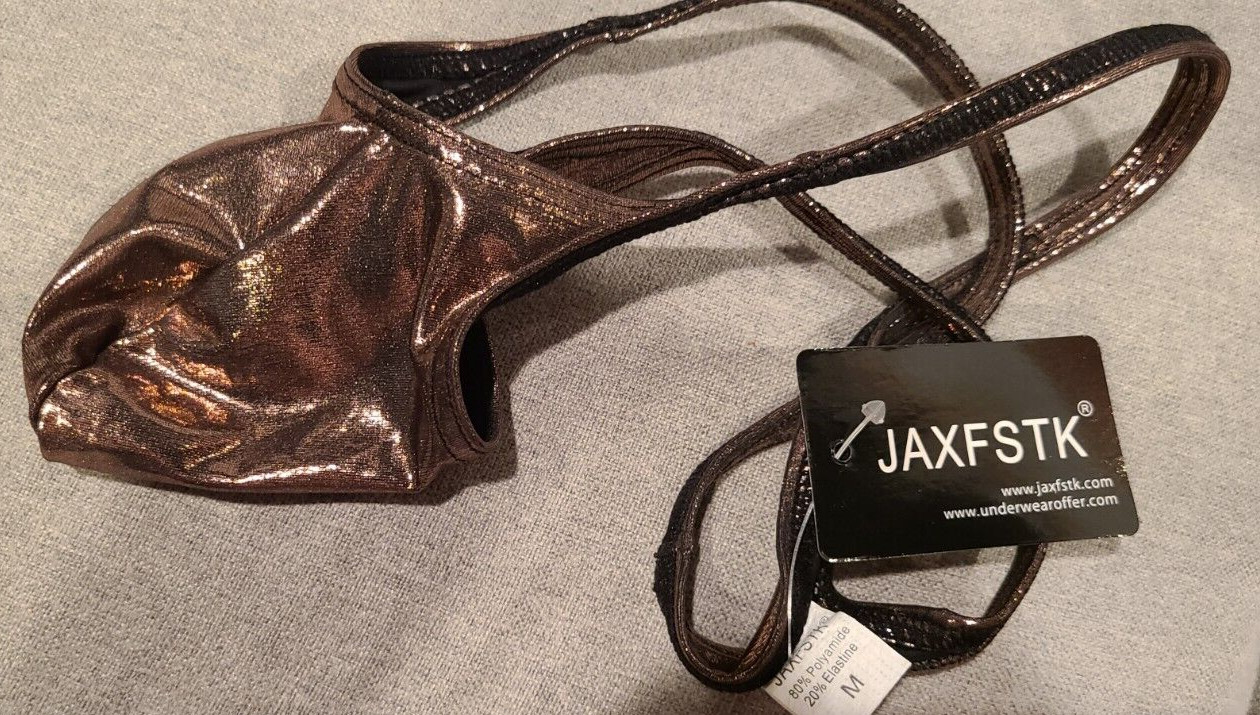 MENS WET LOOK SHINY METALLIC ROSE GOLD MICRO THONG-(M-28-34)